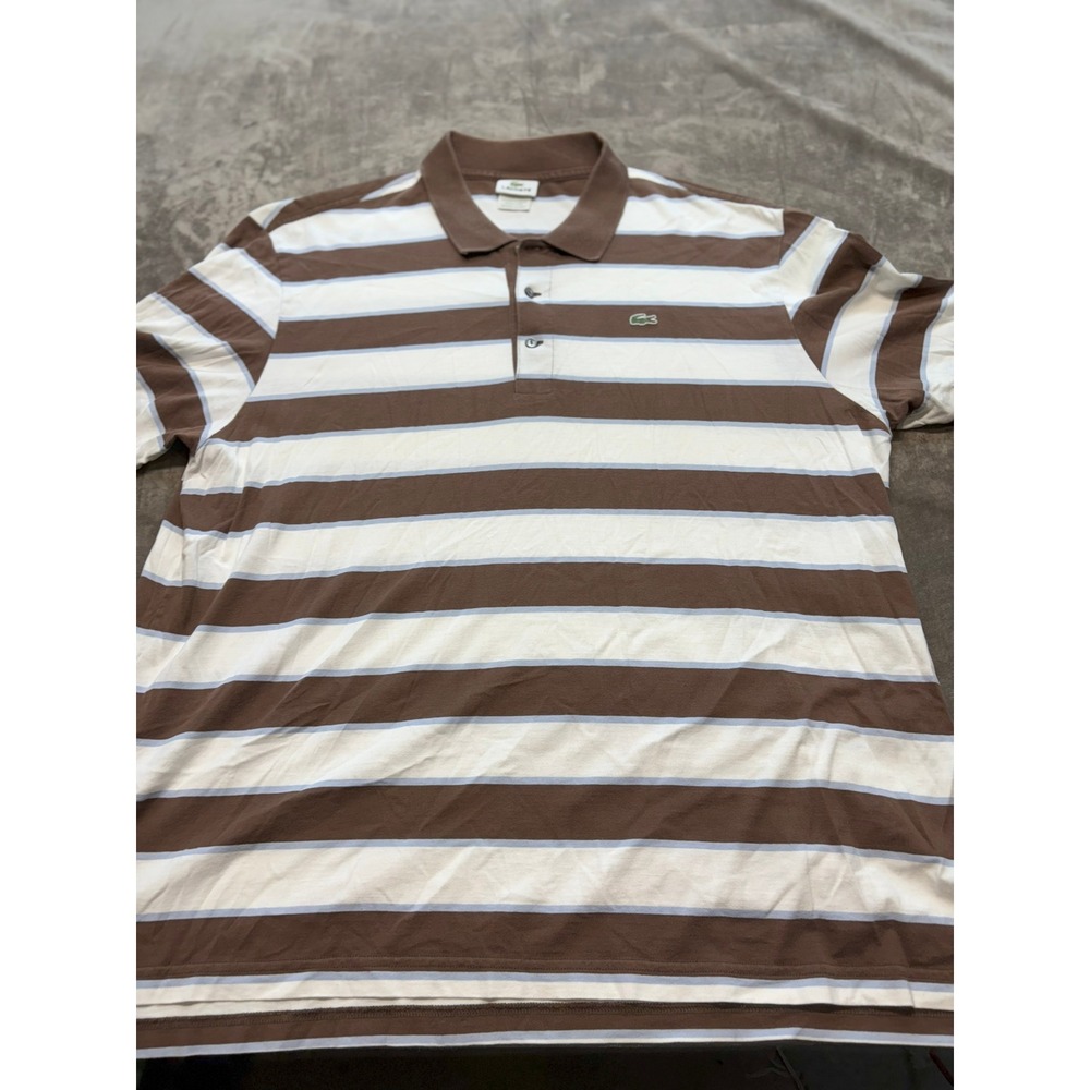 Lacoste Polo Shirt Mens‎ Striped Brown White Casual Short Sleeve 8